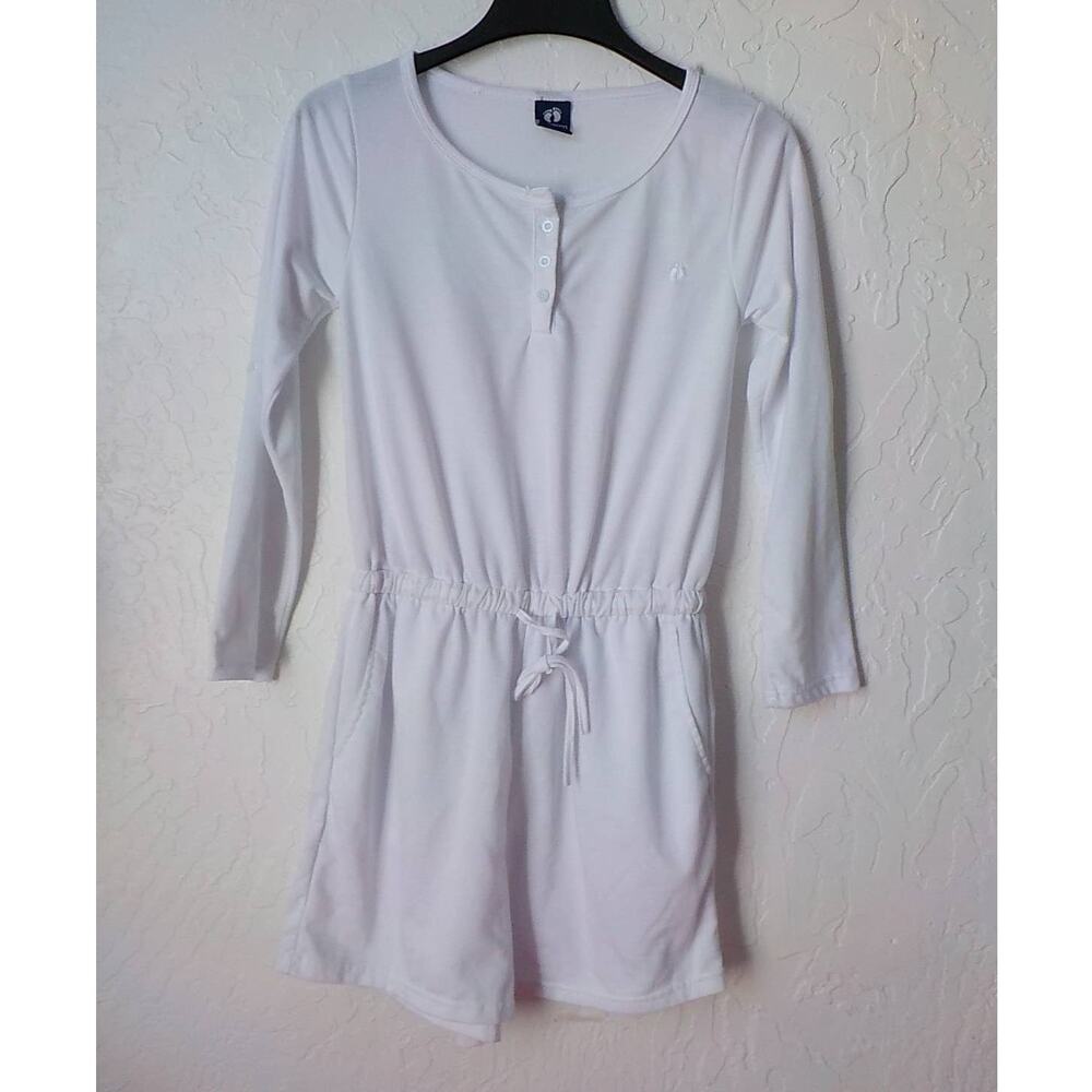 HangTen White Fleece Shorts Jumper Women Medium Henley Pull On Elastic Waist